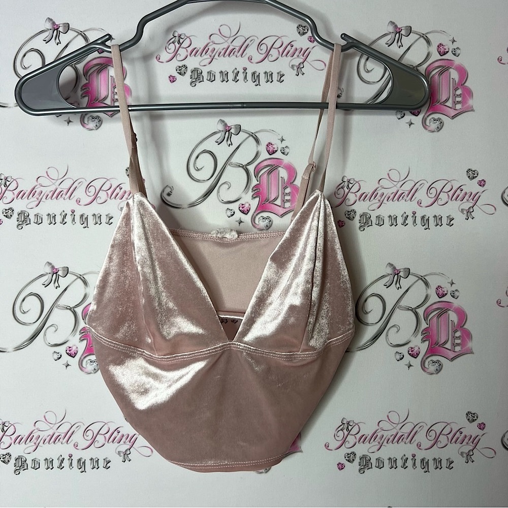 Garage bralette tank top crop Pink soft Velvet look shiny Bralette
